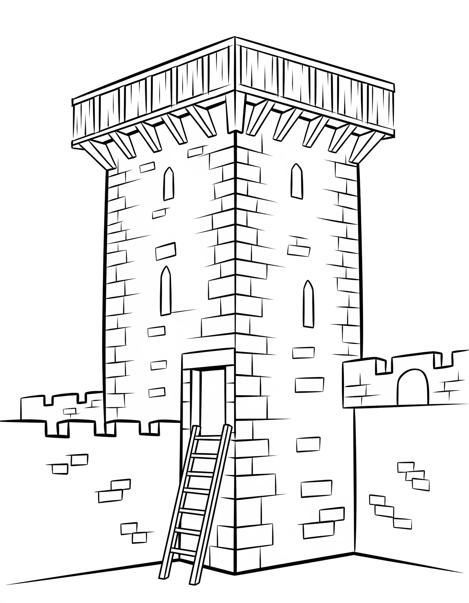 Donjon Médiéval Isolé — Coloriage architecture à imprimer gratuitement